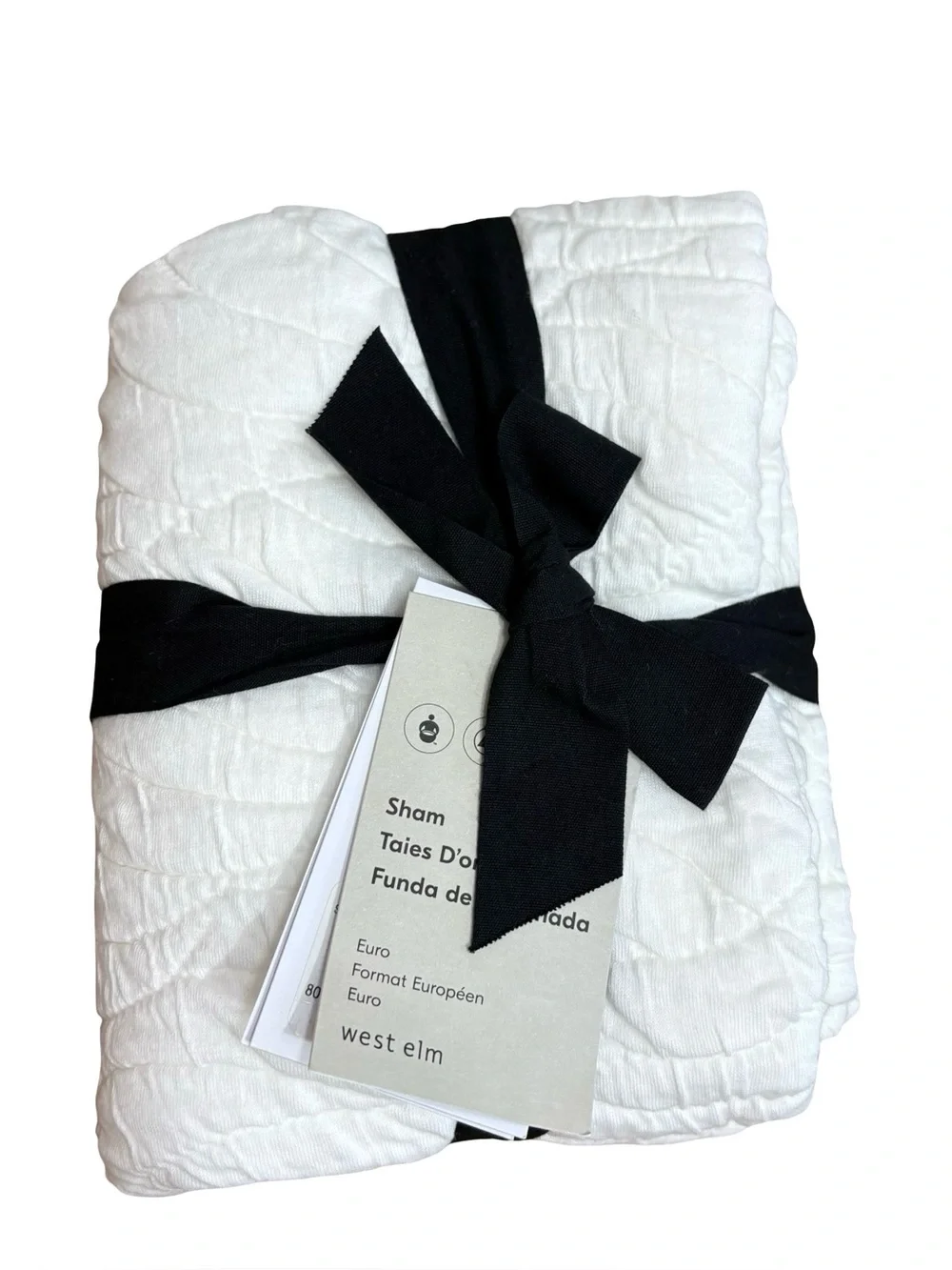 NEW West Elm White 1 26x26” Sham wave Textured Jersey